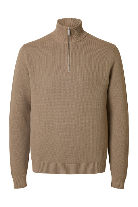 Selected Dane LS Structure Knit Half Zip Greige