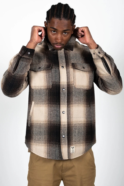 Fat Moose Bryce Cotton Check Overshirt Dark Brown Check