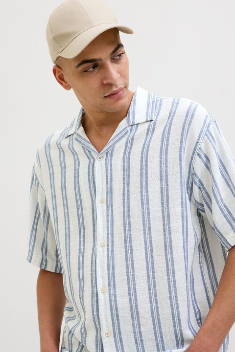 Jack & Jones Enzo Stripe Resort Shirt SS White