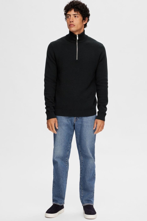 Selected Dane LS Structure Knit Half Zip Black