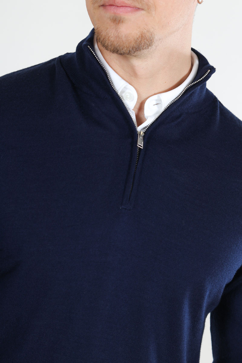 Selected Tray LS Merino Knit Half Zip Navy Blazer