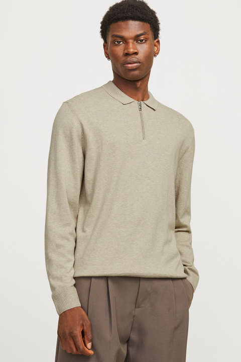 Jack & Jones Emil Knit Polo Half Zip LS Oatmeal