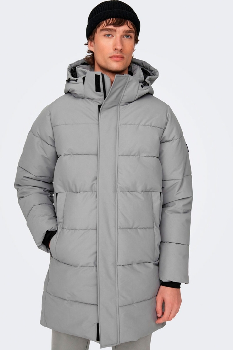 ONLY & SONS Carl Long Quilted Coat Griffin