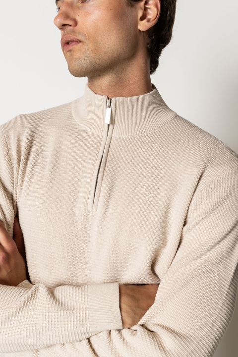 Clean Cut Copenhagen Oscar half-zip knit Ecru Melange