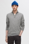 Selected Tray LS Merino Knit Half Zip Medium Grey Melange