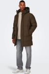 ONLY & SONS Carl Long Quilted Coat Hot Fudge