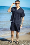 ONLY & SONS Tel Viscose Linen Shorts Dark Navy