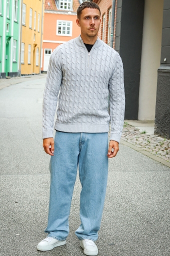 Kicker Cable Knit Half Zip Light Grey Melange