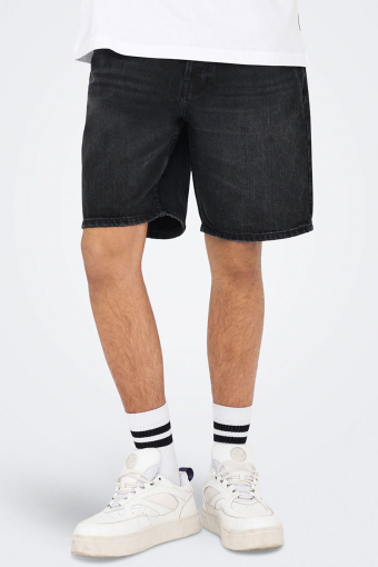 Edge Straight Fit Denim Shorts Black Denim