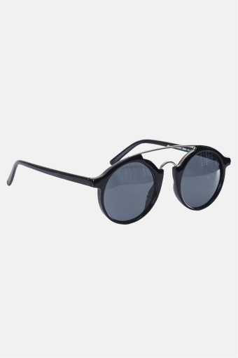 Fashion Round Club Black/Sølv Solbrille Grey Lens