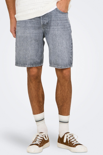 Edge Straight Fit Denim Shorts Medium Grey Denim