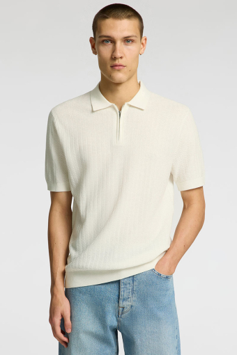 Cran SS Structure Half Zip Knit Polo Egret