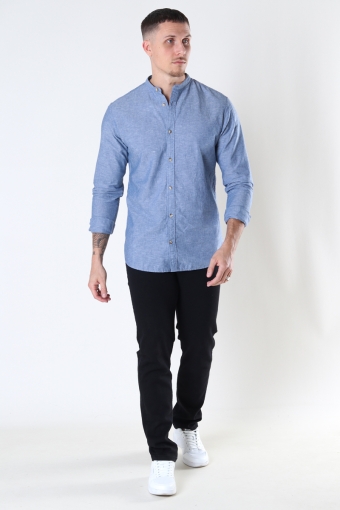 SUMMER LINEN BAND SHIRT L/S Faded Denim