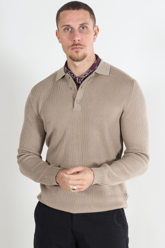 Phil Rib LS Polo Knit Chinchilla