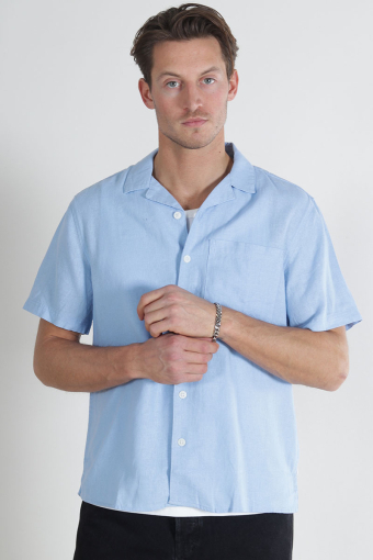 Allan Cuba Linen Shirt Chambray Blue