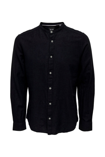 CAIDEN LS SOLID LINEN MAO SHIRT Black