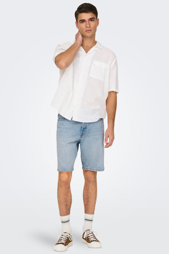 Edge Straight Fit Denim Shorts Light Blue Denim