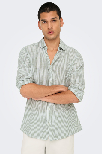 Caiden LS Stripe Linen Shirt Sea Spray