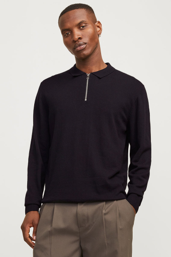 Emil Knit Polo Half Zip LS Black