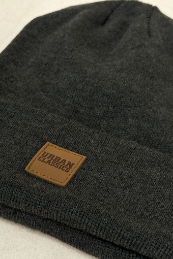 Leatherpatch Long Beanie Charcoal