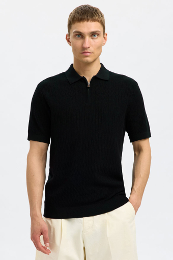 Cran SS Structure Half Zip Knit Polo Black