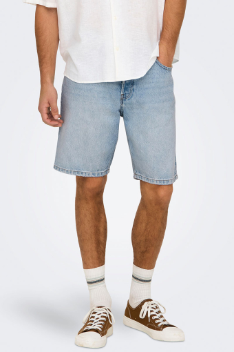 Edge Straight Fit Denim Shorts Light Blue Denim